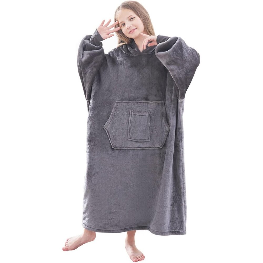 Grey  Plush Oversized Hooded Pajama for Kids